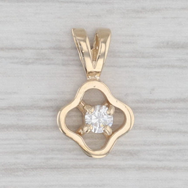 Diamond Solitaire Small Flower Drop Pendant 14k Yellow Gold