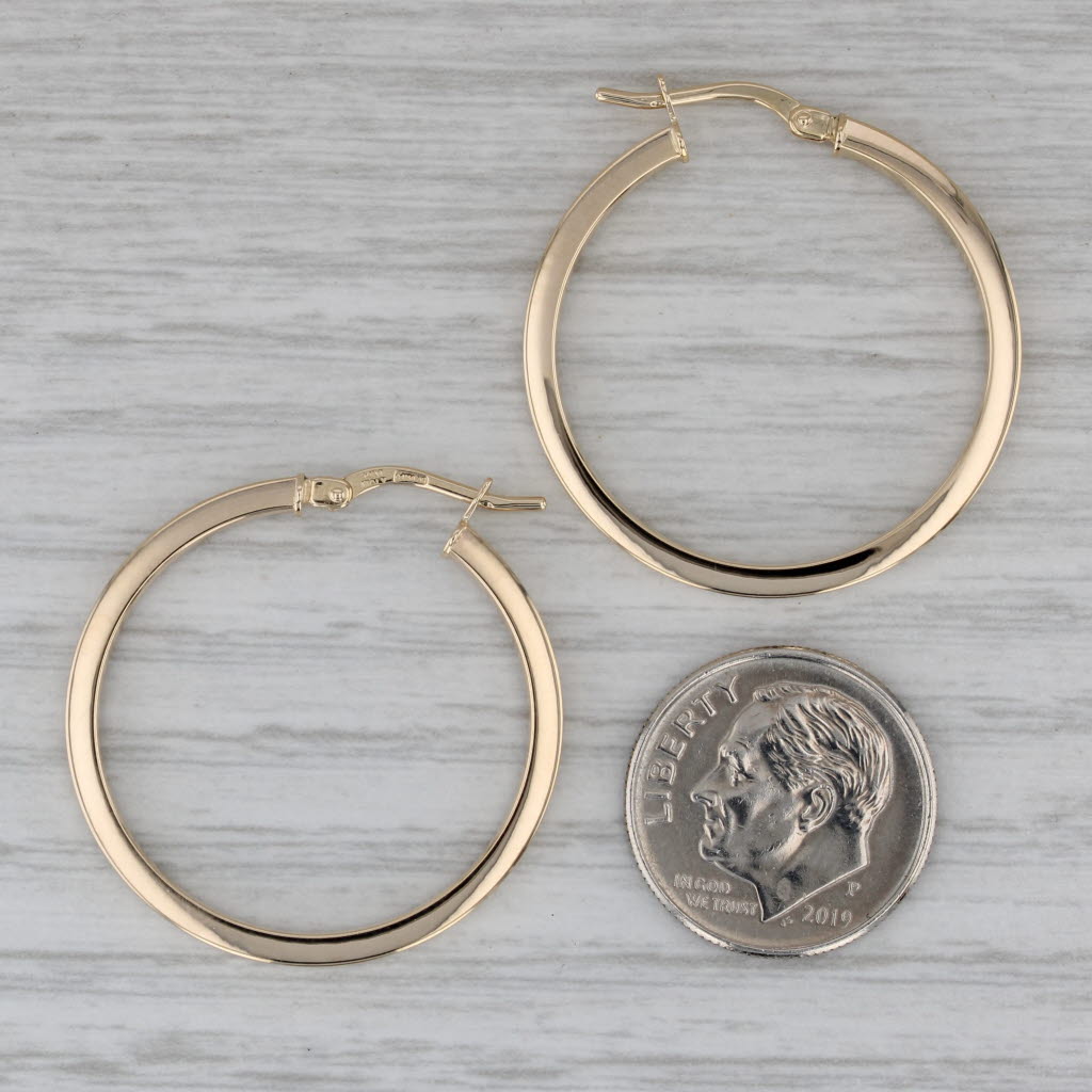 Gray Round Hoop Earrings 14k Yellow Gold Snap Top Hoops 28 x 2mm