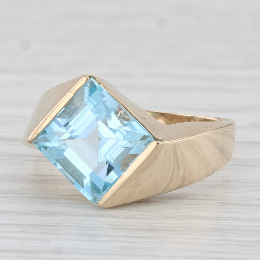 Light Gray 4ct Blue Topaz Ring 14k Yellow Gold Size 8.25 Bypass Princess Solitaire