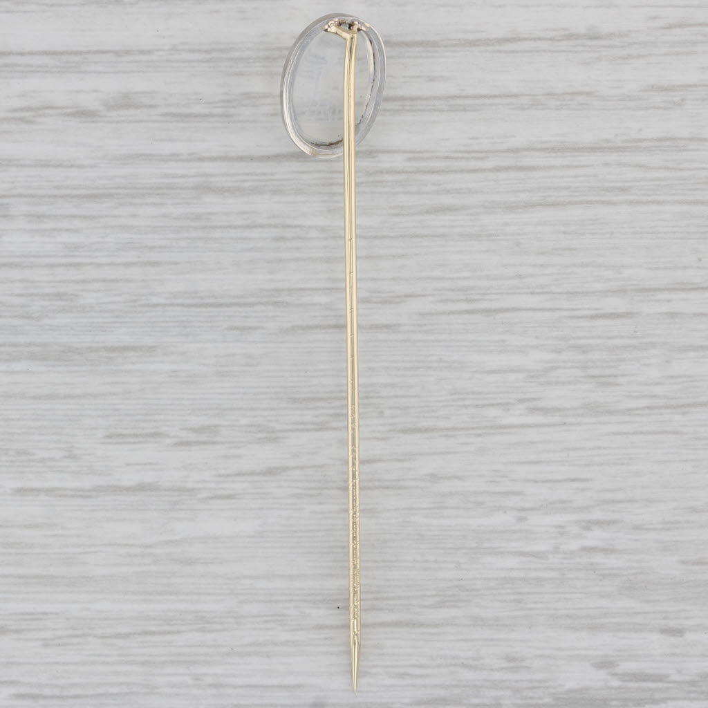 Gray Antique Blue Flash Moonstone Stickpin 14k Gold Platinum Hand Carved Figural