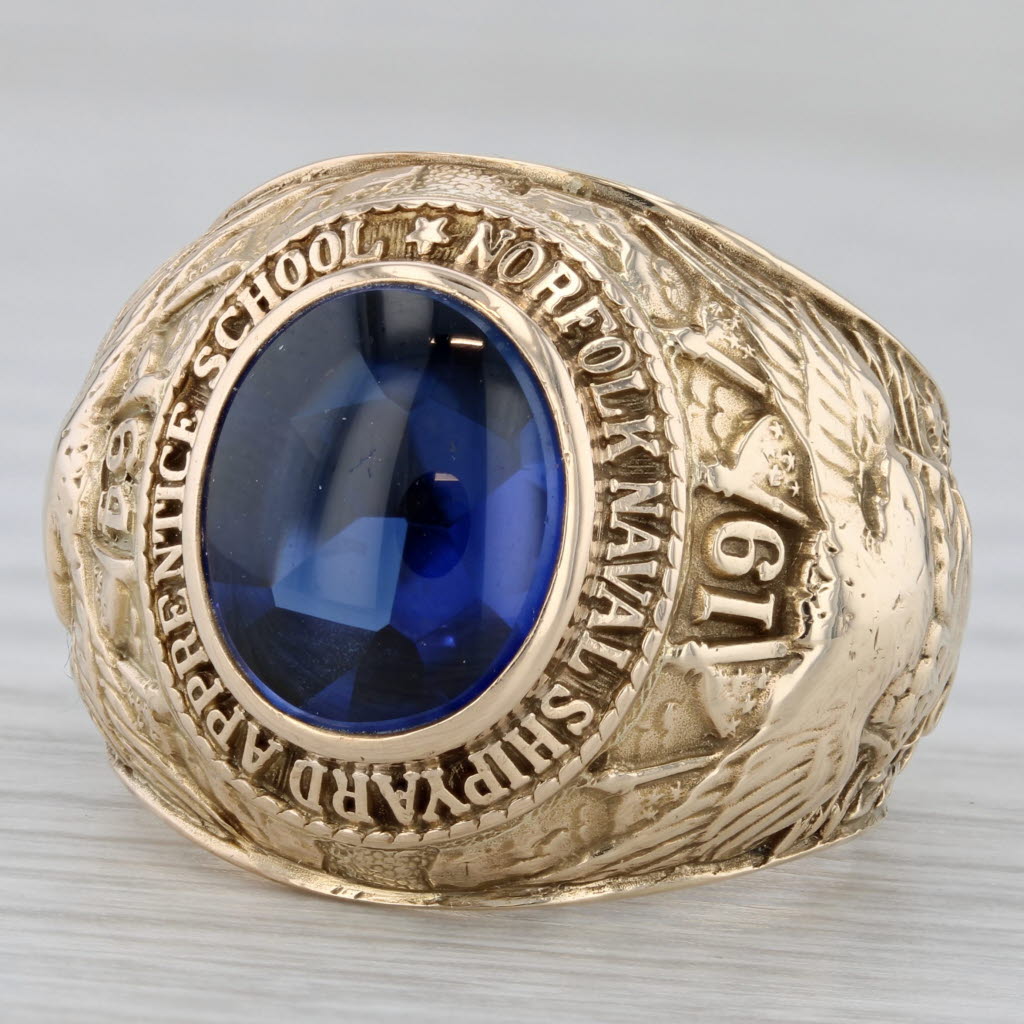 Gray Norfolk Naval Shipyard Apprentice School Ring 10k Gold Lab Created Sapphire