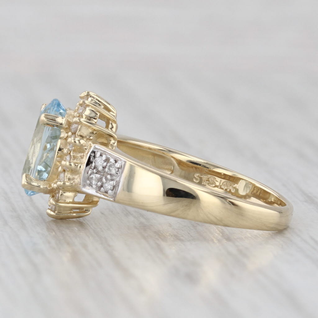 1.69ctw Oval Aquamarine Diamond Halo Ring 14k Yellow Gold Size 6