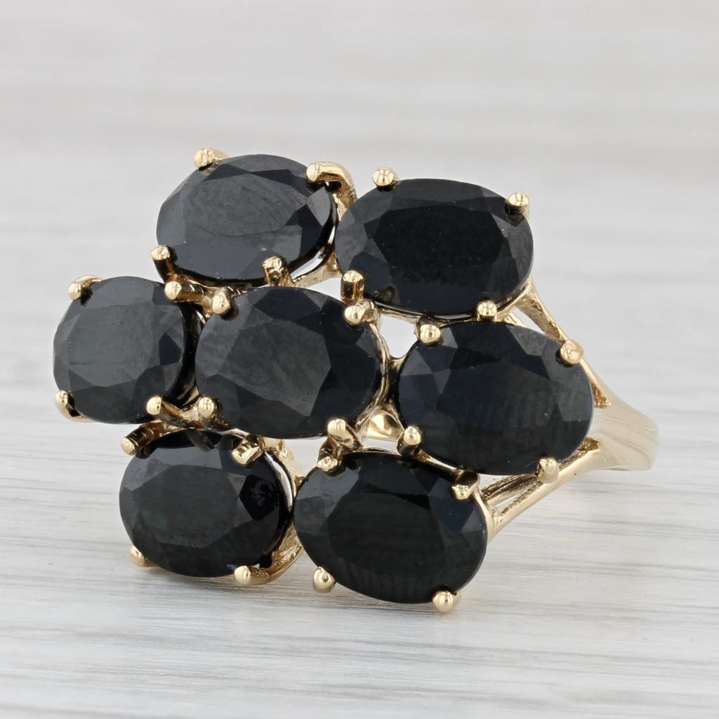 Dark Slate Gray 12.50ctw Black Sapphire Cluster Ring 10k Yellow Gold Size 8.25 Cocktail