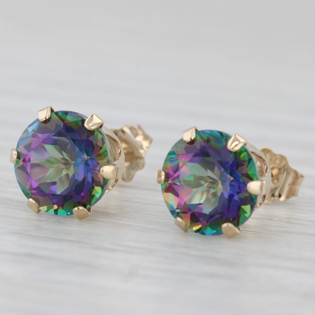 Light Gray 5ctw Mystic Topaz Round Solitaire Stud Earrings 14k Yellow Gold