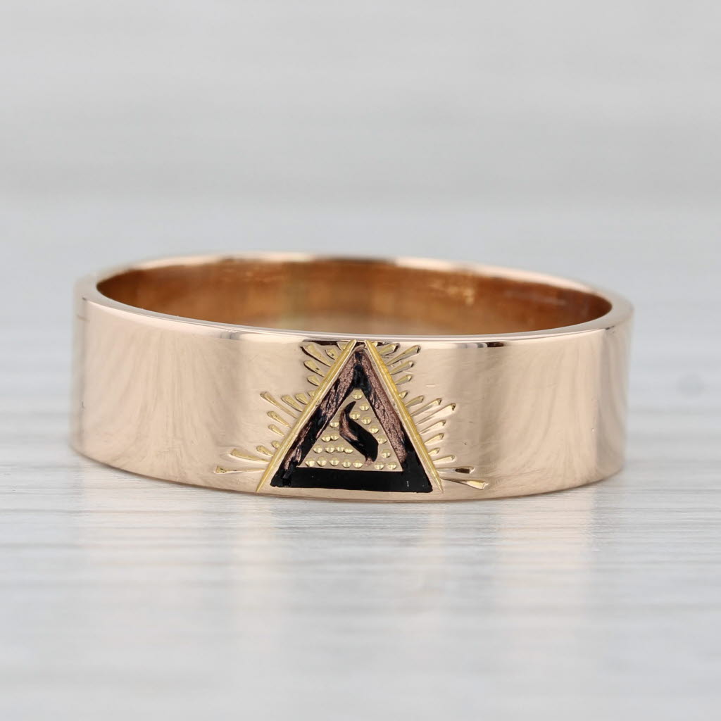 Light Gray Radiant Yod Ring 10k Gold Band Masonic 14th Degree Scottish Rite Size 12.75