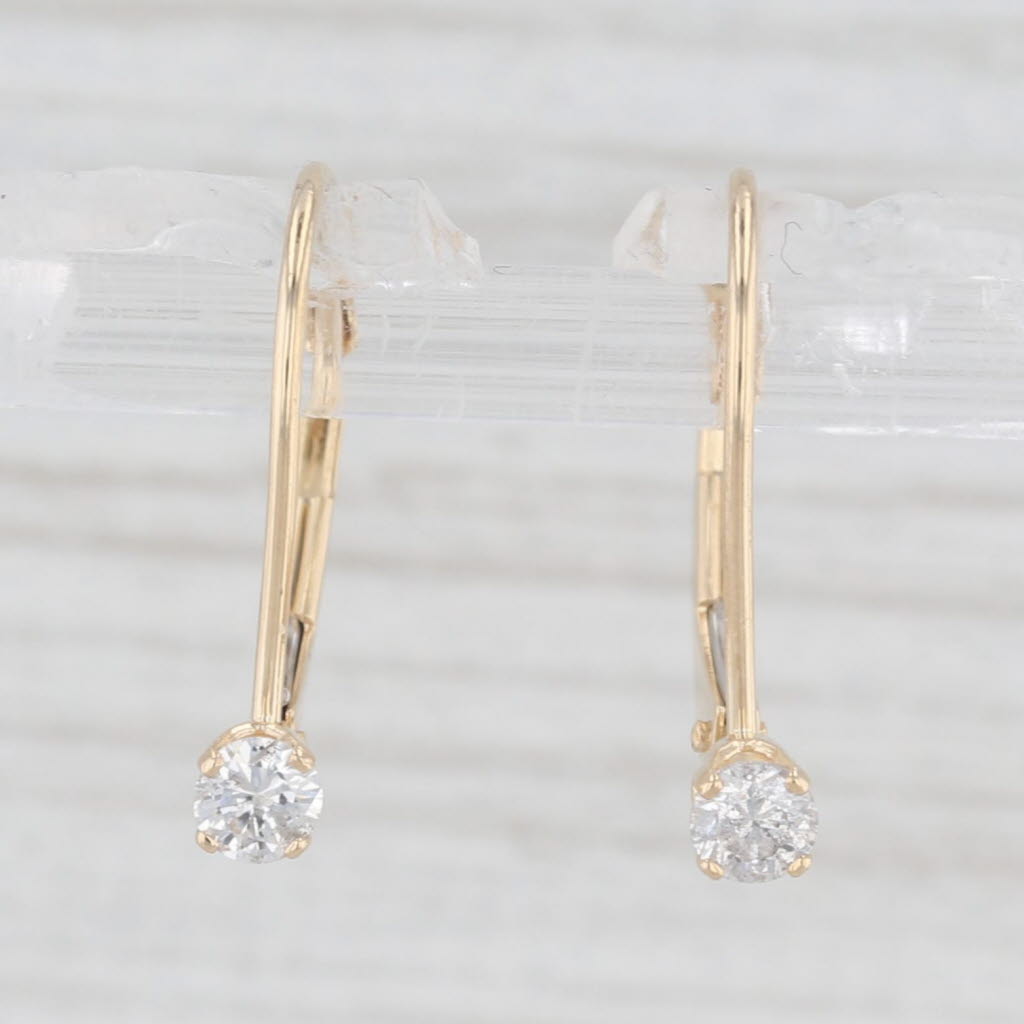 Light Gray 0.20ctw Diamond Drop Earrings 14k Yellow Gold Hook Posts Lever Backs