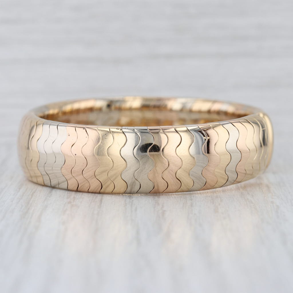Cartier Tri-Gold Wave Cuff Bracelet 18k White Yellow Rose Gold 6.5" 14.7mm