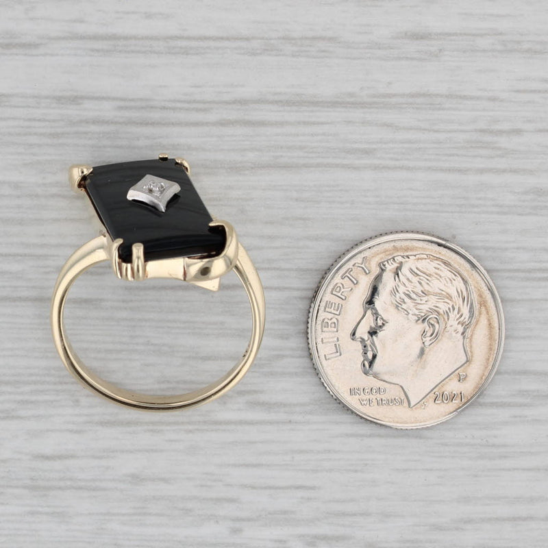 Vintage Onyx Diamond Signet Ring 10k Yellow Gold Size 6