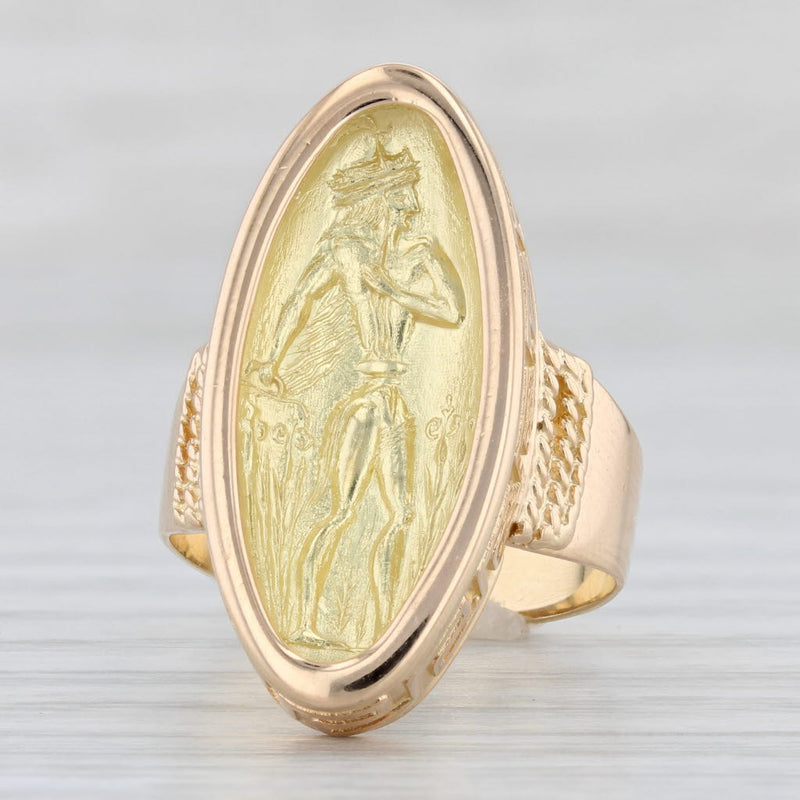 Light Gray Greek Figural Signet Ring 18k Yellow Gold Size 7 Statement