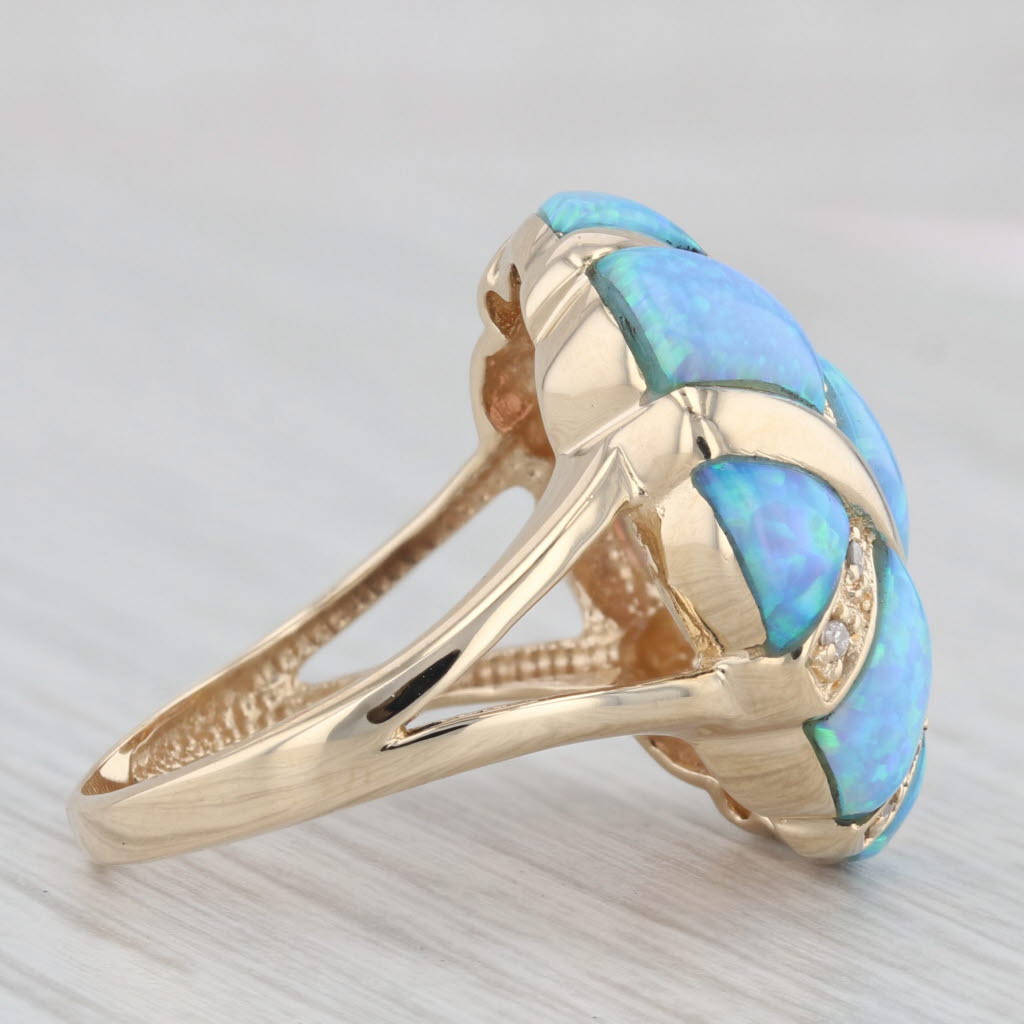 Gray Lab Created Opal Diamond Cocktail Ring 14k Yellow Gold Size 7