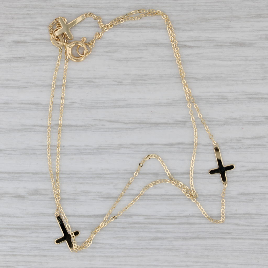 Gray New Cross Station Necklace 14k Yellow Gold 18" Cable Chain 3 Crosses