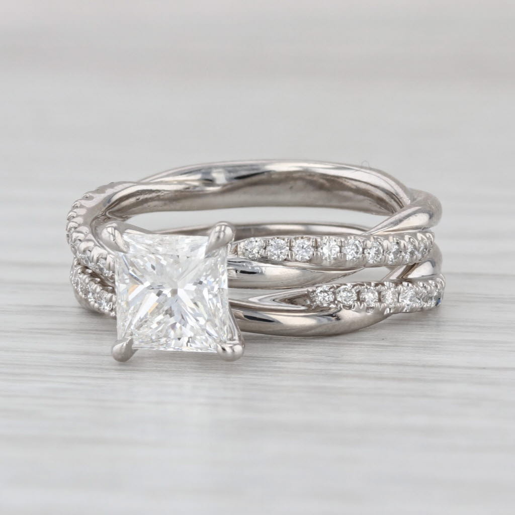 1.64ctw Diamond Engagement Ring Wedding Band Bridal Set Platinum Size 6 GIA