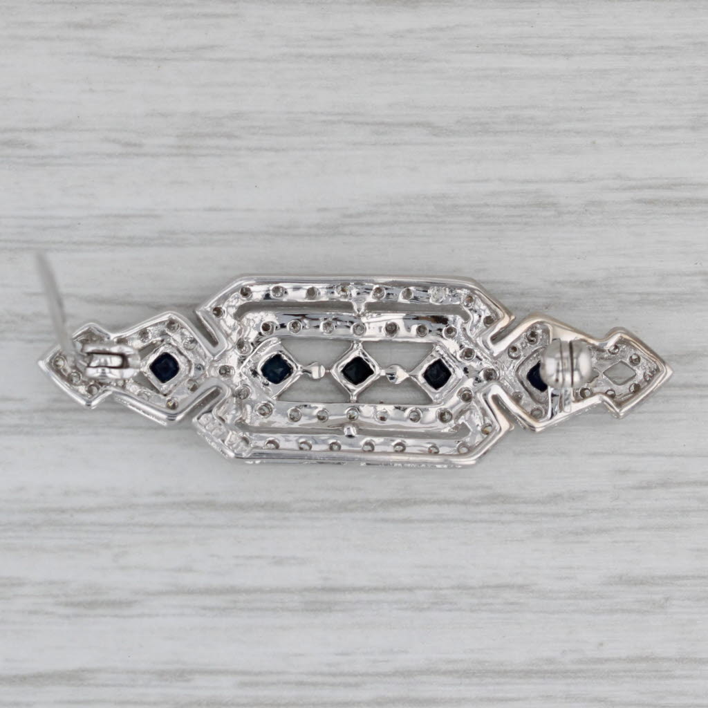 Gray 0.95ctw Blue Sapphire Diamond Brooch 14k White Gold Pin