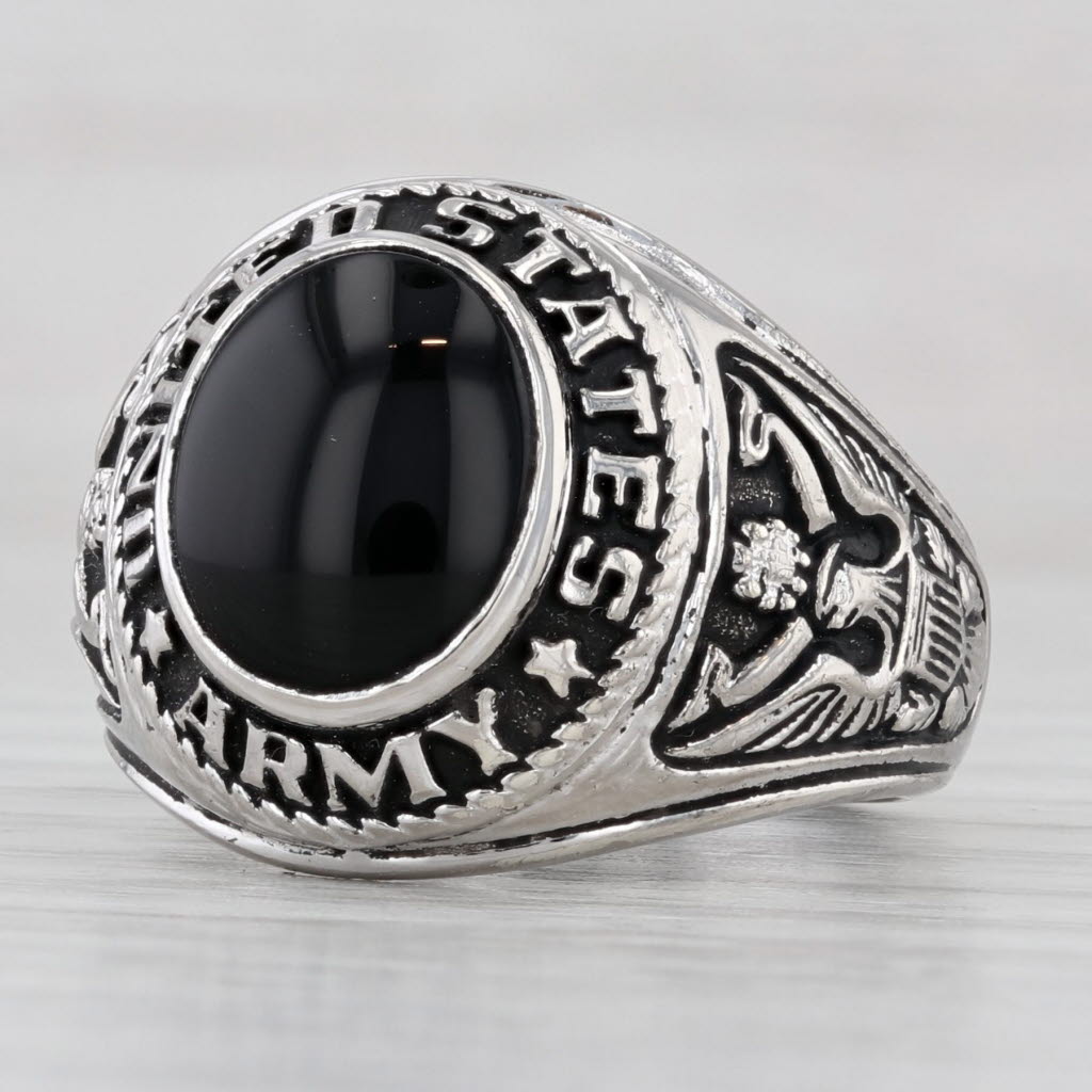 Light Gray United States Army Ring Onyx Sterling Silver Size 9 Military Service Signet