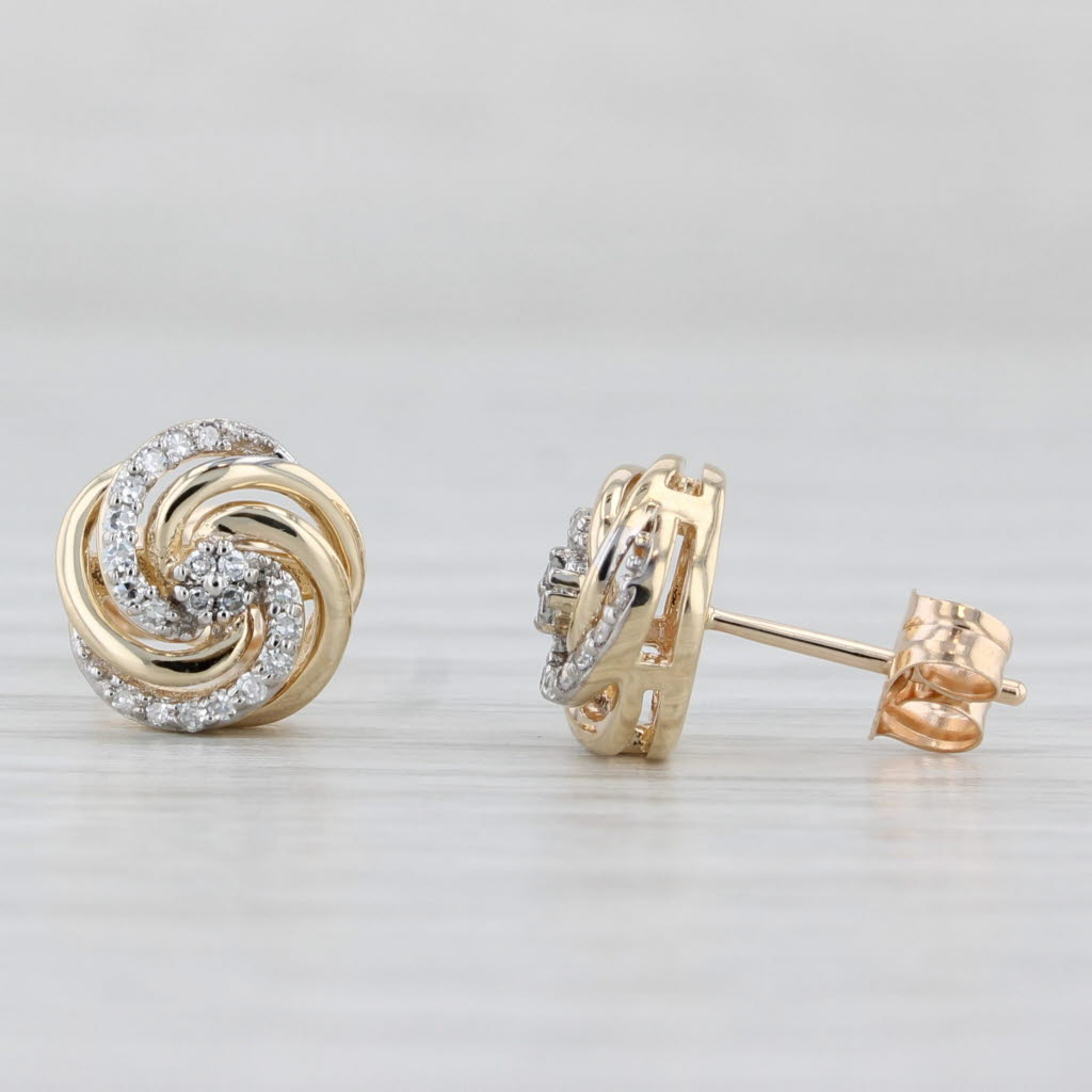 Light Gray Diamond Knot Swirl Stud Earrings 10k Yellow Gold