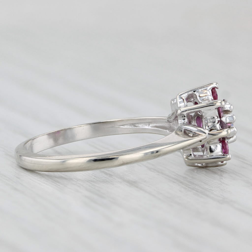 Light Gray 0.41ctw Diamond Ruby Flower Ring 14k White Gold Size 6