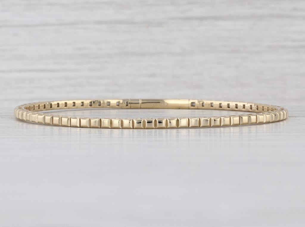 New Beveled Flexible Bangle Bracelet 6.75" 14k Yellow Gold