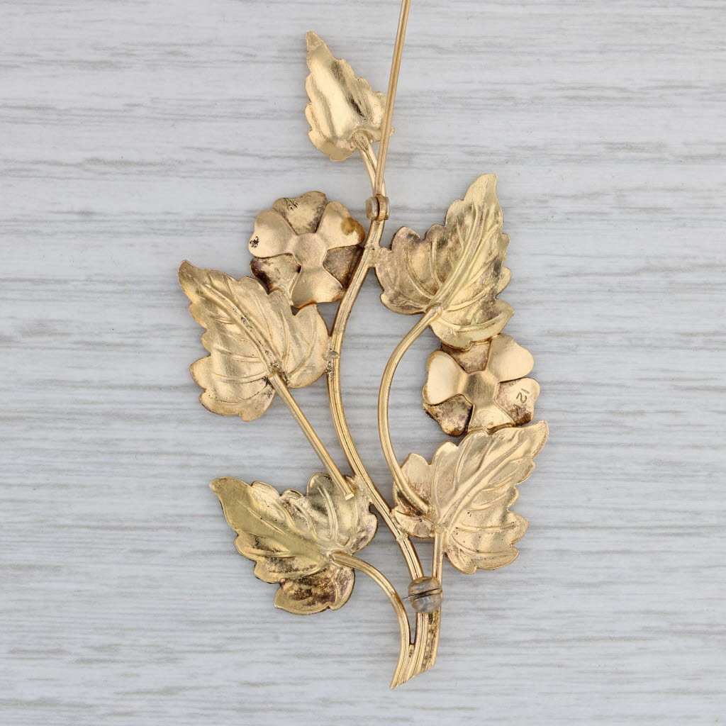 Gray Large Leaf Brooch 12k Yellow Rose Green Gold Statement Brooch