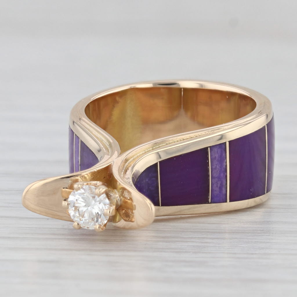 Light Gray 0.27ct Diamond Purple Sugilite Mosaic Ring 14k Yellow Gold Size 5.25