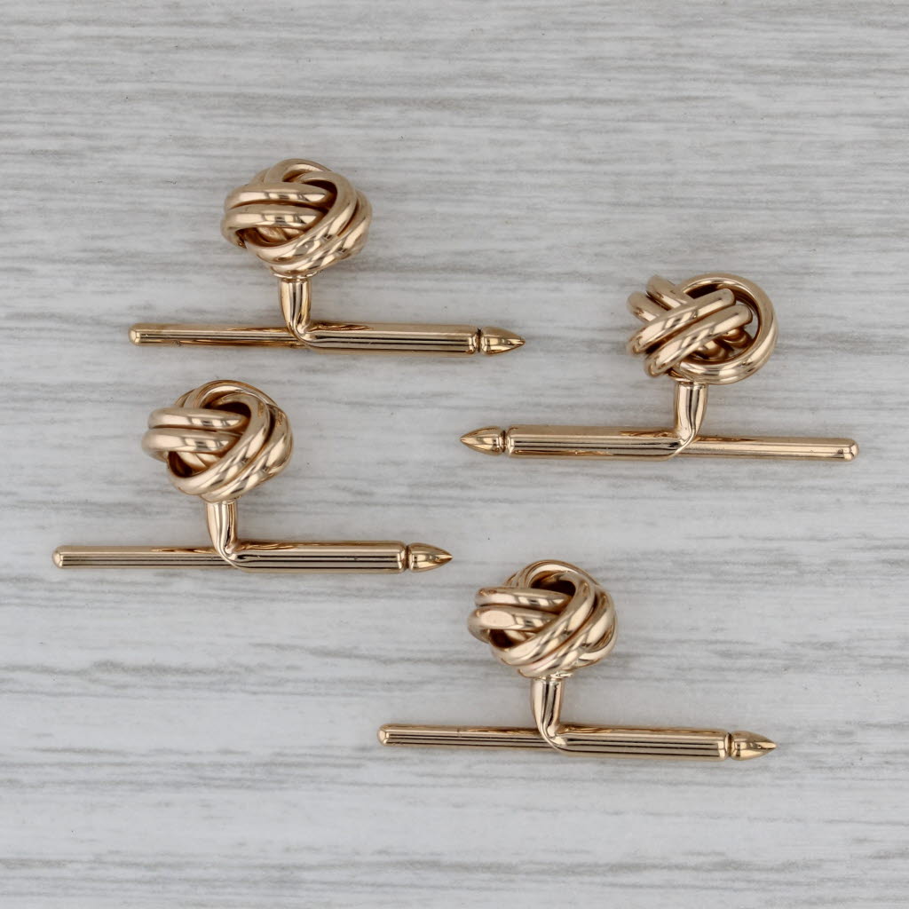 Dark Gray Vintage BAB Set of 4 Knot Shirt Studs Suit Accessories 14k Yellow Gold