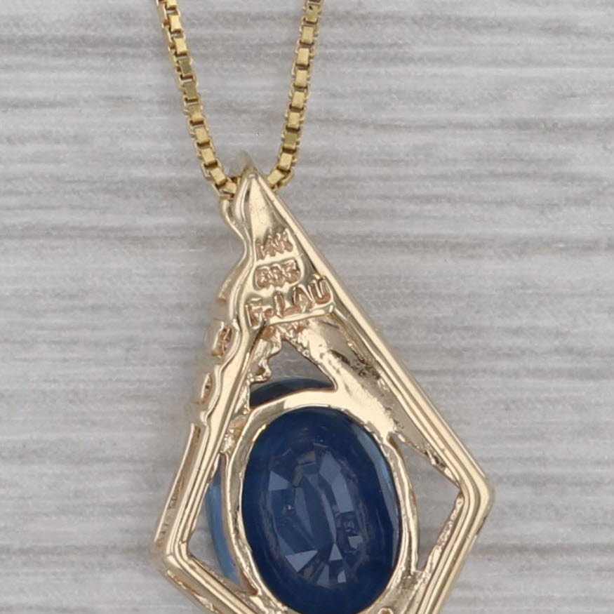 Dark Gray 1.43ctw Blue Sapphire Diamond Pendant 14k Yellow Gold 18" Box Chain