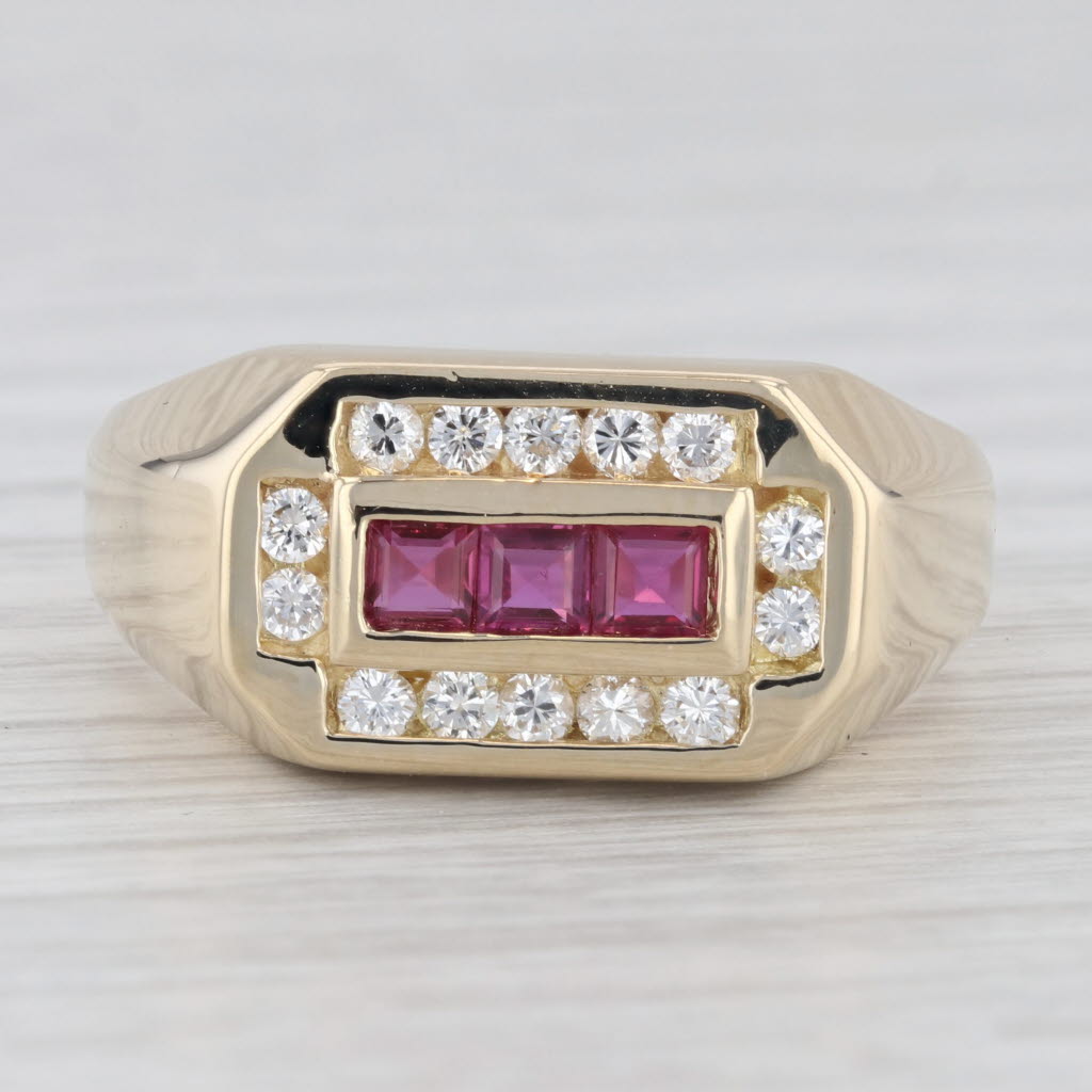 Light Gray 0.90ctw Ruby Diamond Halo Ring 14k Yellow Gold Size 10.25 Men's