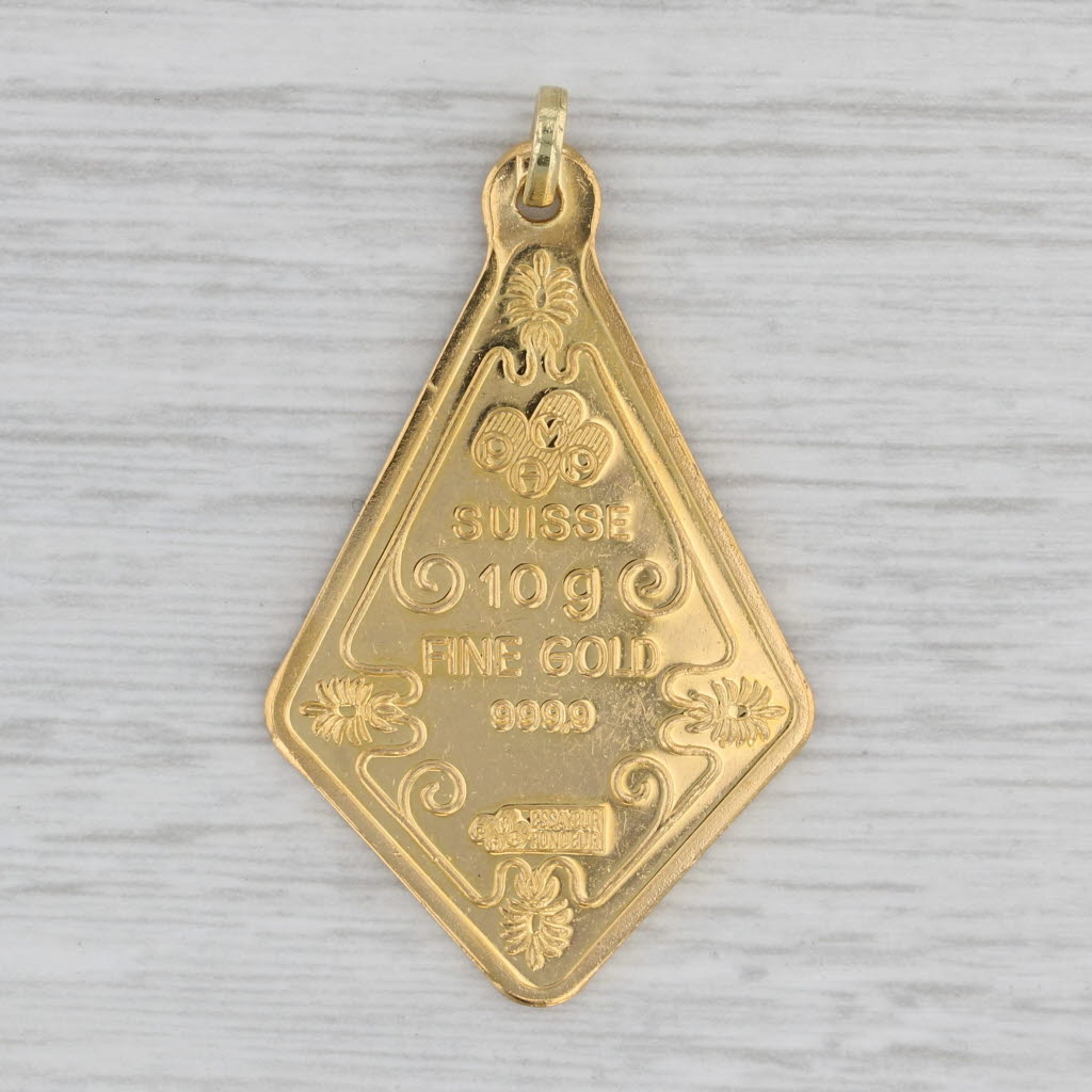 Gray PAMP Suisse Figural Gold Pendant Fine Yellow Gold 10 Gram Bar Essayer Fonduer