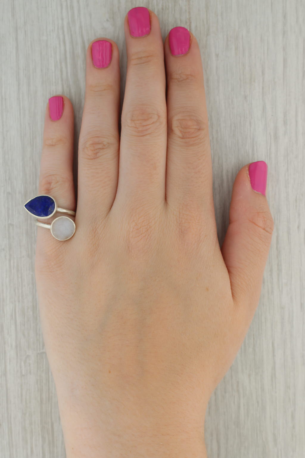 Rosy Brown New Nina Wynn Blue Lapis Lazuli White Quartz Bypass Ring Sterling Silver Size 6