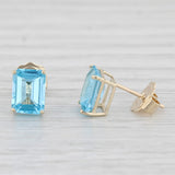 4ctw Blue Topaz Stud Earrings 10k Yellow Gold Emerald Cut Solitaires