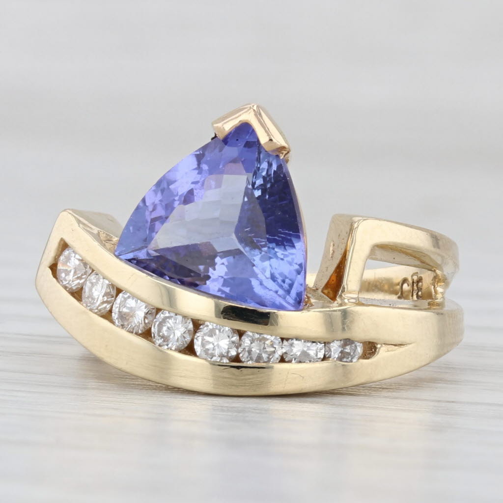 Light Gray 2.91ctw Tanzanite Diamond Ring 14k Yellow Gold Size 6.25 Abstract Bypass