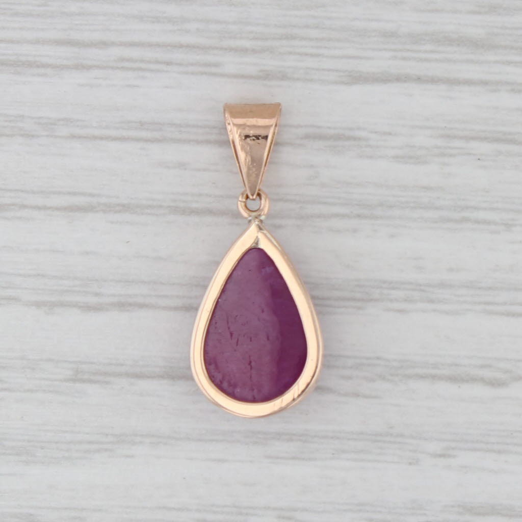 Light Gray Ruby Cabochon Teardrop Pendant 12k Rose Gold Vintage