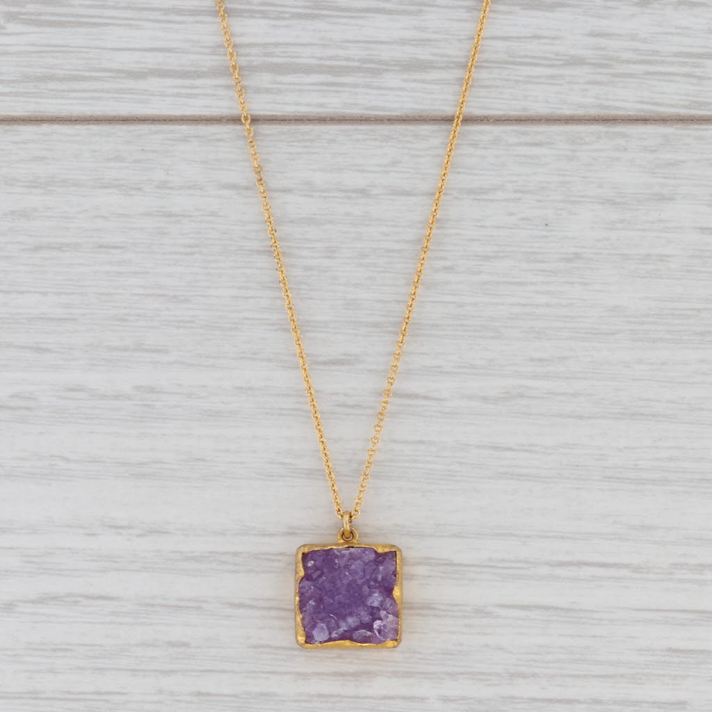 New Nina Wynn Amethyst Druzy Pendant Necklace Sterling Silver 15-17"