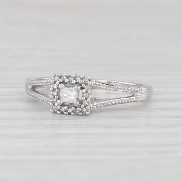 0.18ctw Princess Diamond Halo Engagement Ring 10k White Gold Size 6.5
