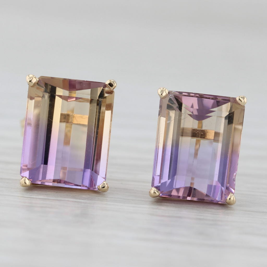 Light Gray Purple Yellow 6.20ctw Ametrine Stud Earrings 14k Yellow Gold Solitaires