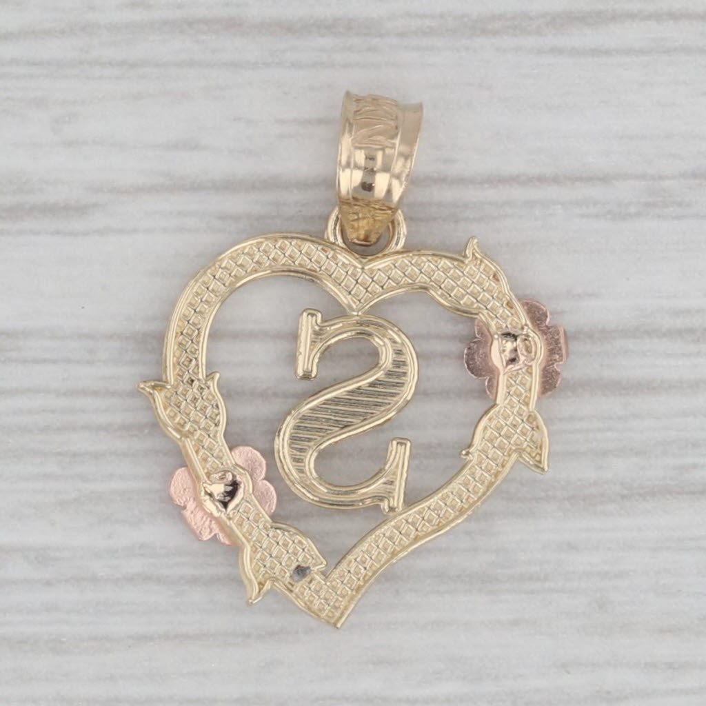 Gray Initial Letter S Floral Heart Pendant 14k Yellow Rose Gold