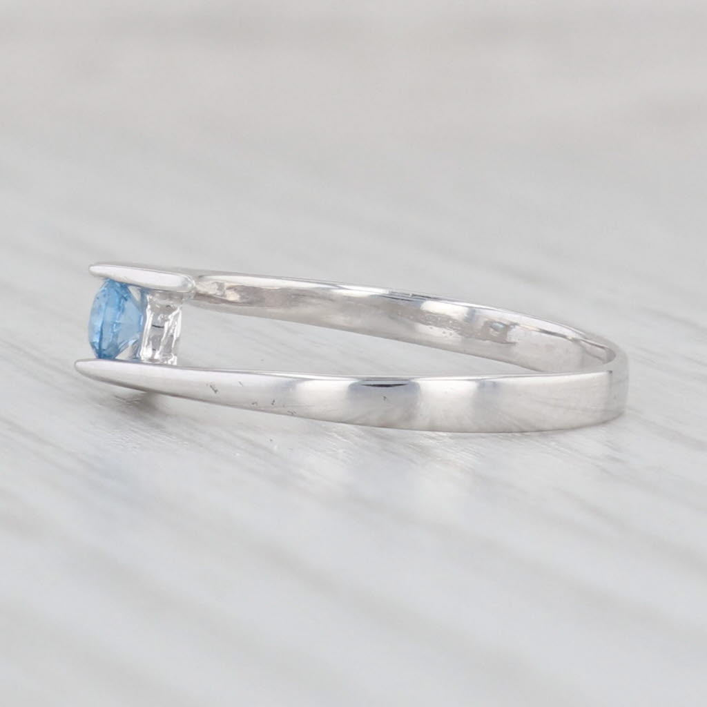 Light Gray 0.19ct Blue Lab Created Spinel Bypass Ring 14k White Gold Size 6 Round Solitaire
