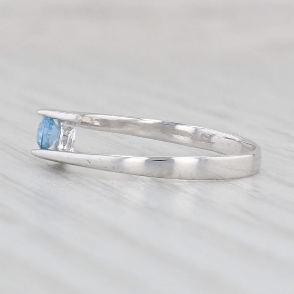 Light Gray 0.19ct Blue Lab Created Spinel Bypass Ring 14k White Gold Size 6 Round Solitaire
