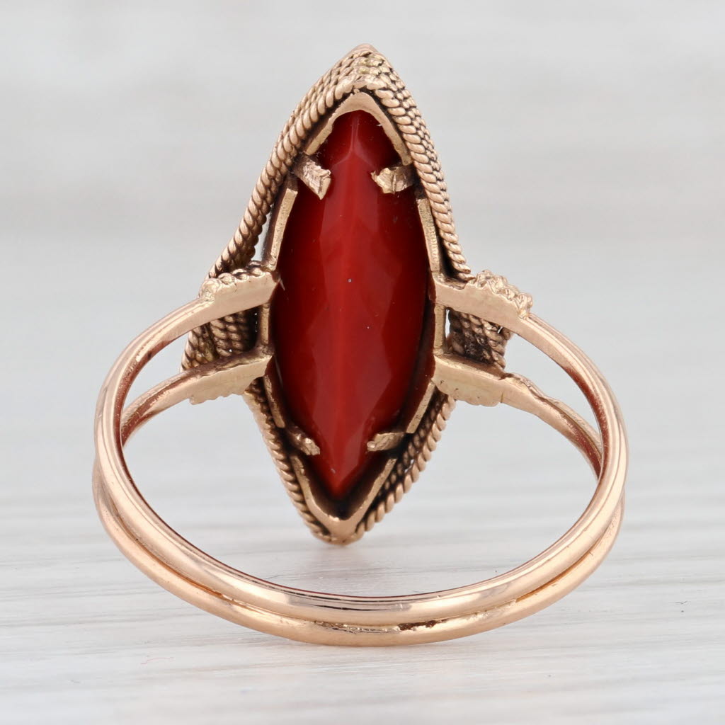 Light Gray Vintage Red Glass Marquise Ring 18k Yellow Gold Size 8.5