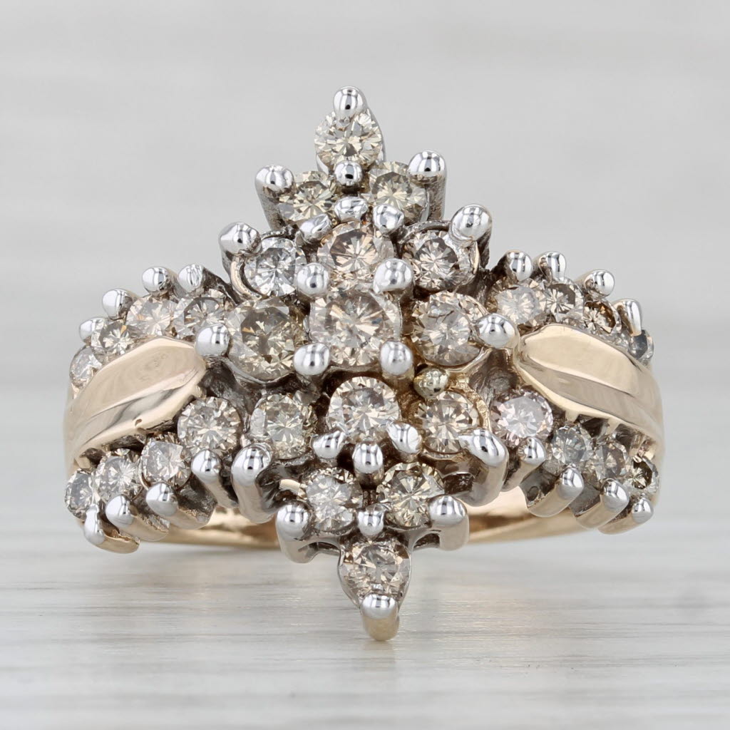 Gray 1.55ctw Champagne Diamond Cluster Ring 10k Yellow Gold Size 8.25 Cocktail