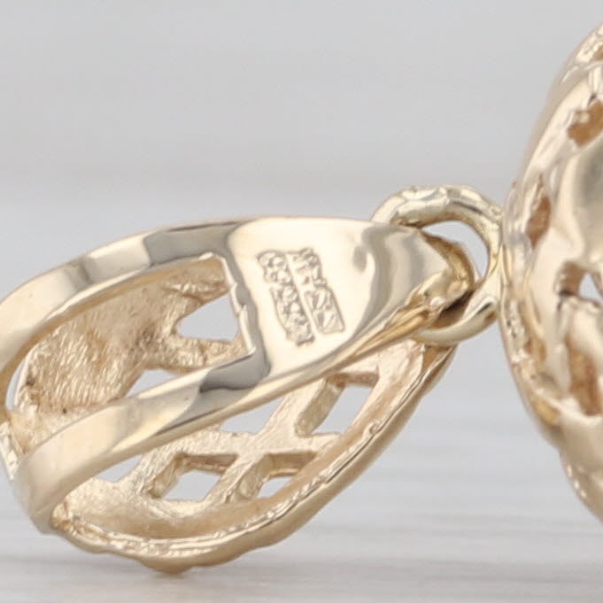 Oval Opal Cabochon Solitaire Pendant 14k Yellow Gold Basketweave Drop