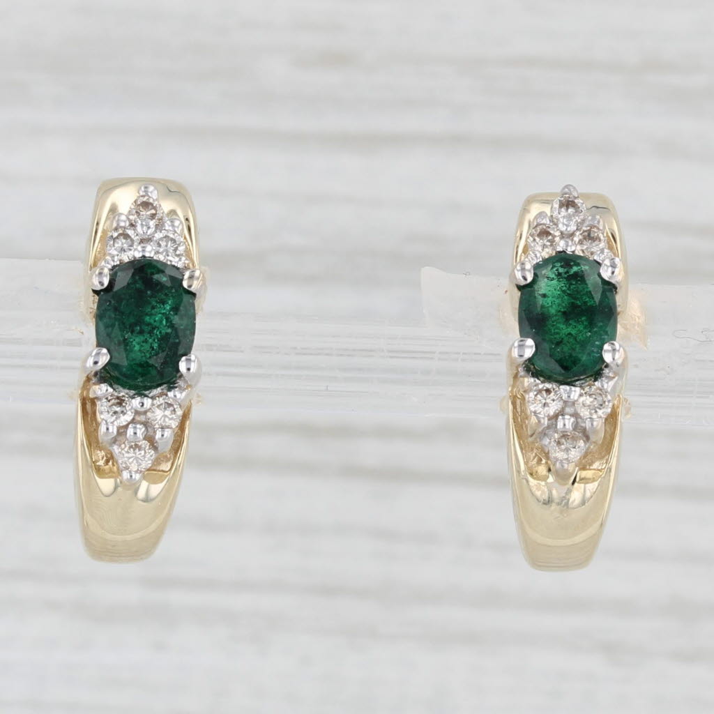 Light Gray 0.75ctw Emerald Diamond J-Hook Earrings 10k Yellow Gold Pierced Drops