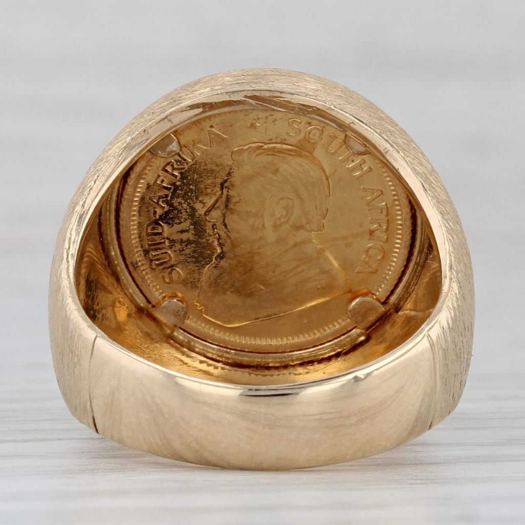 Gray 1984 Krugerrand 1/10oz 24k Gold Coin 14k Gold Signet Ring South Africa