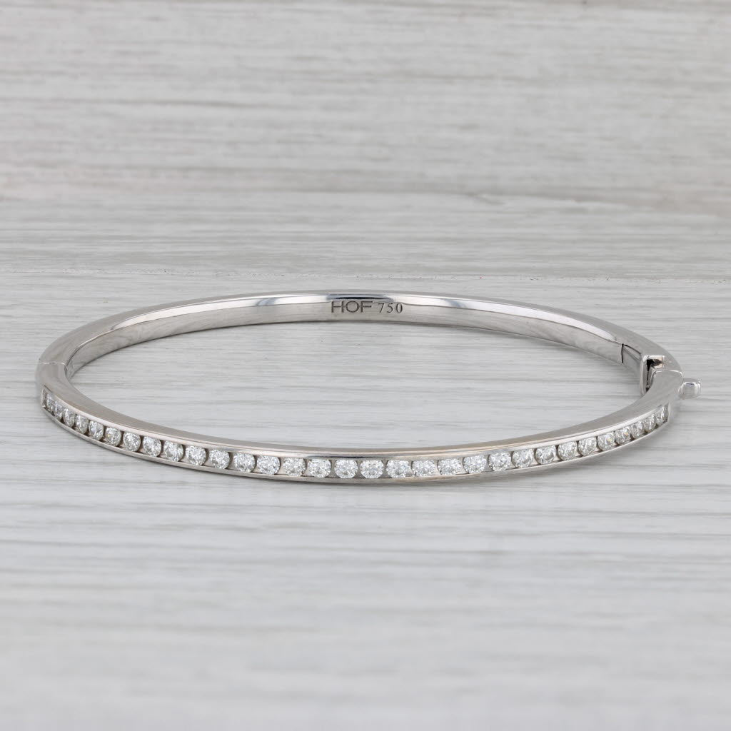 Gray 1.05ctw Diamond Bangle Bracelet 18k White Gold 6.5" Hinged Hearts on Fire