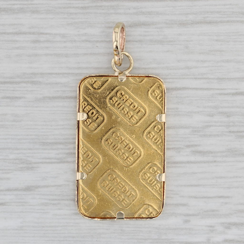 Gray Swiss Gold Bar Pendant 14k 999 Fine Yellow Gold Credit Suisse 5 Gram