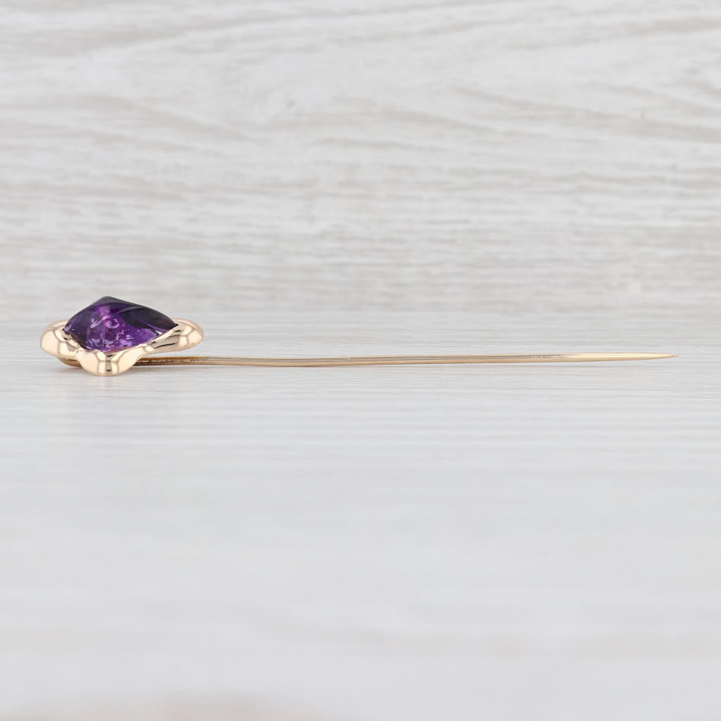 Light Gray Vintage Amethyst Stickpin 14k Yellow Gold Solitaire