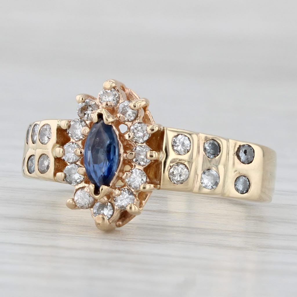 Light Gray 0.53ctw Marquise Blue Sapphire Diamond Halo Ring 14k Yellow Gold Size 6.75-7