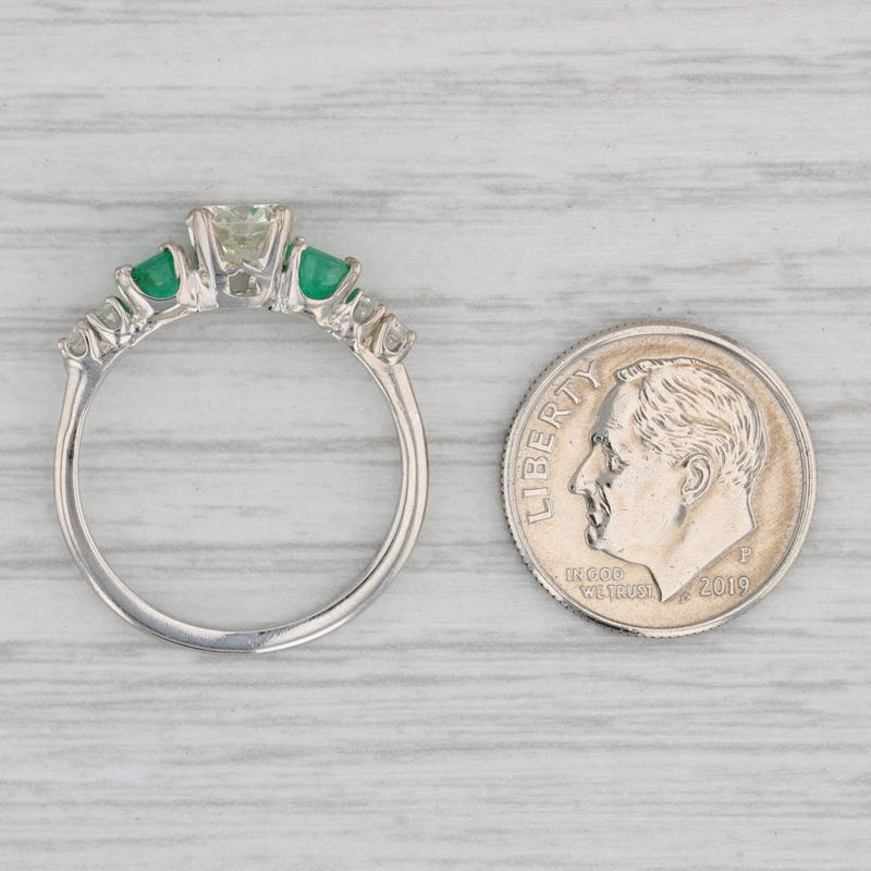 Gray 1.50ctw Round Diamond Emerald Engagement Ring 14k White Gold Size 7.75 GIA