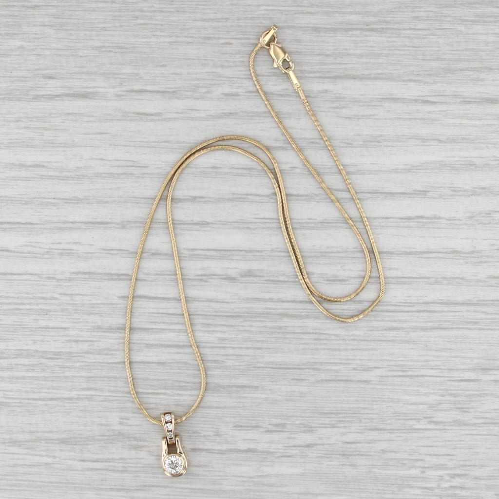0.36ctw Round Diamond Pendant Necklace 14k Yellow Gold 16" Snake Chain
