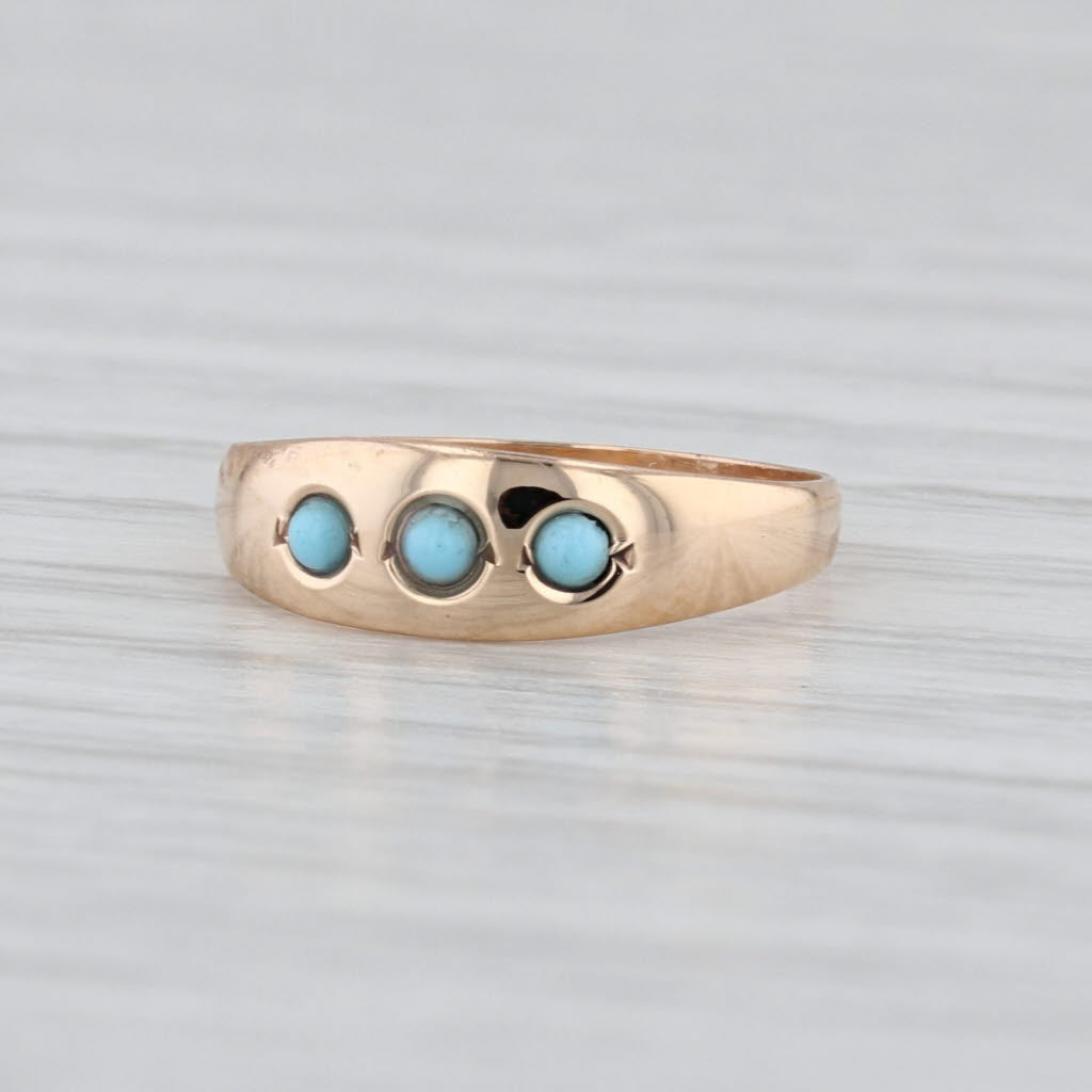Antique Glass 3-Stone Baby Ring 10k Yellow Gold Small Size Band