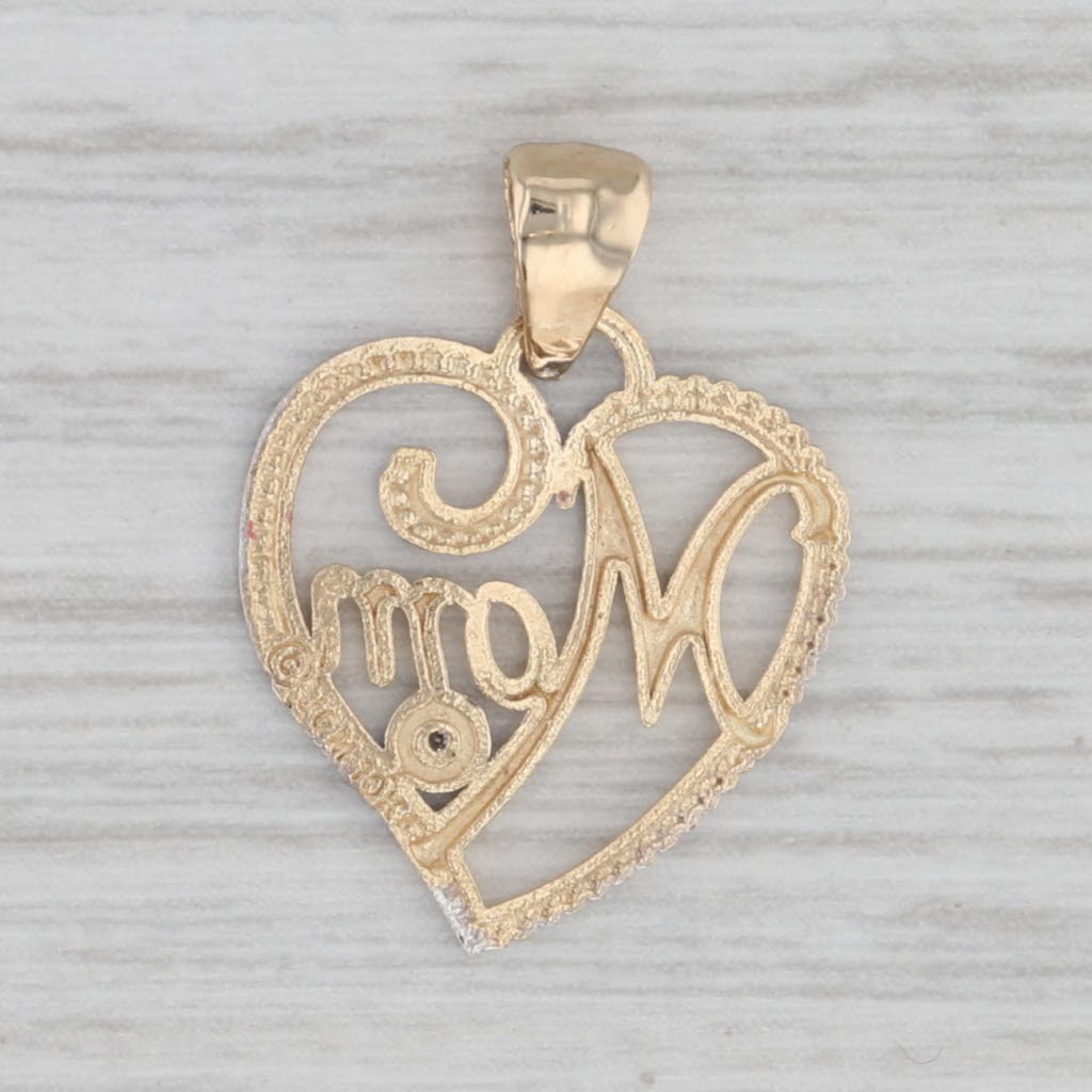 Gray Diamond Accented Mom Heart Pendant 10k Yellow White Gold